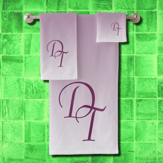 Mit Monogramm - schwarzer Magenta ombre Badhandtuch Set