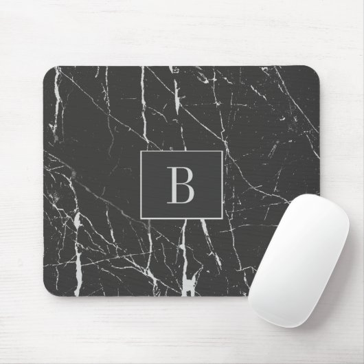 Mit Monogramm, schwarzer und grauer Marmorstein Mousepad (Mit Mouse)