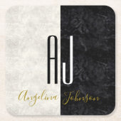 Mit Monogramm schwarzer und weißer Marmor Rechteckiger Pappuntersetzer (Vorderseite)