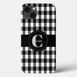 Mit Monogramm schwarzer/weißer Gingham starkes Case-Mate iPhone Hülle