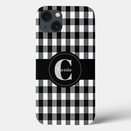 Mit Monogramm schwarzer/weißer Gingham starkes Case-Mate iPhone Hülle (Rückseite)