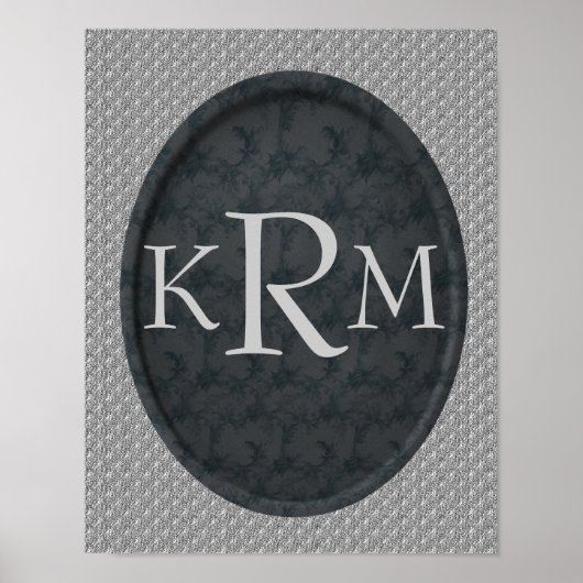 Mit Monogramm Schwarzes Blumenposter Poster (Vorne)