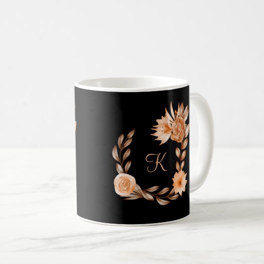 Mit Monogramm Schwarzes Brot und Pfirsichblüten Kaffeetasse (VorderseiteRechts)