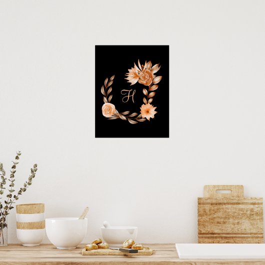 Mit Monogramm Schwarzes Brot und Pfirsichblüten Poster (Küche)