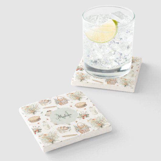 Mit Monogramm schwarzes Erdbeerland Steinuntersetzer (Seitenansicht)