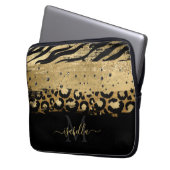Mit Monogramm Schwarzes Gold Elegantes Script Gold Laptopschutzhülle (Vorderseite Links)