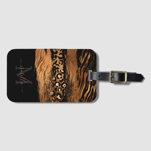 Mit Monogramm Schwarzes Gold Elegantes Skript Kupf Gepäckanhänger (Vorderseite (Horizontal))