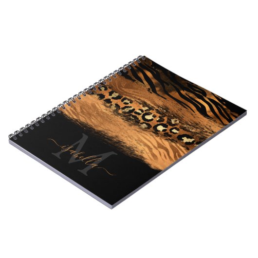 Mit Monogramm Schwarzes Gold Elegantes Skript Kupf Notizblock (Linke Seite)