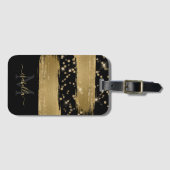Mit Monogramm Schwarzes Gold-Script Gepäckanhänger (Vorderseite (Horizontal))