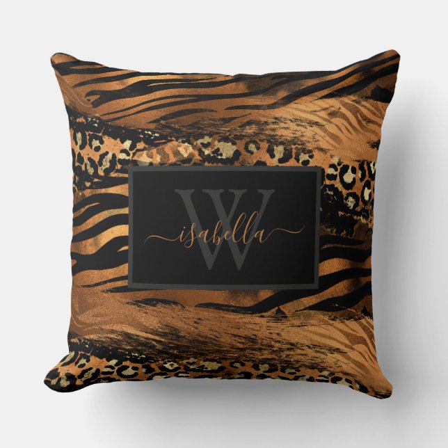 Mit Monogramm Schwarzes Gold-Script-Kupfer Kissen (Vorderseite)