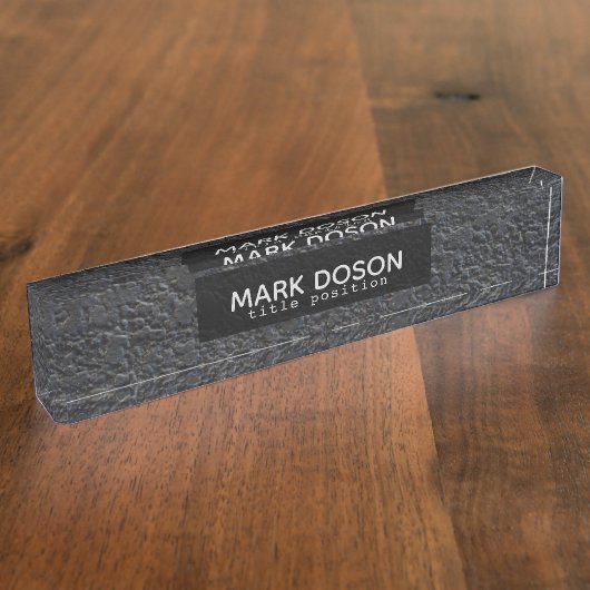 Mit Monogramm Schwarzes Granitmuster Namensplakette (Seite)