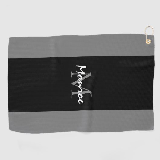 Mit Monogramm schwarzes graues modernes Skript Golfhandtuch (Horizontal)