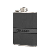 Mit Monogramm schwarzes Leder Flachmann (Links)
