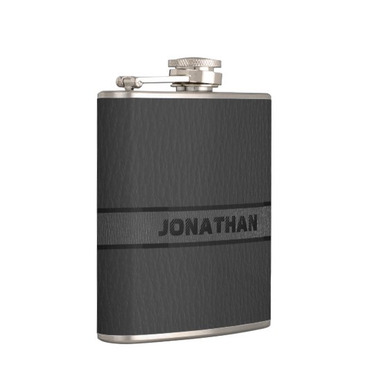 Mit Monogramm schwarzes Leder Flachmann (Rechts)