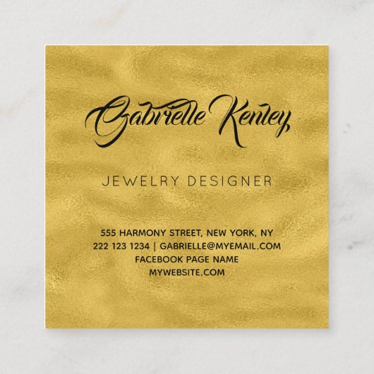 Mit Monogramm schwarzes Ledergold Quadratische Visitenkarte (Rückseite)