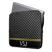 Mit Monogramm Schwarzweiss-Polka-Punkt-Muster Laptopschutzhülle (Vorderseite Links)