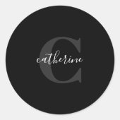 Mit Monogramm Schwarzweiß-Weiß-Moderne Edgy Print Runder Aufkleber (Vorderseite)