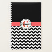 Mit Monogramm Schwarzweiß/Weiß Zickzack Planer (Vorderseite)