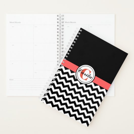 Mit Monogramm Schwarzweiß/Weiß Zickzack Planer (Anzeige)