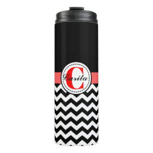 Mit Monogramm Schwarzweiß/Weiß Zickzack Tumbler Thermosbecher