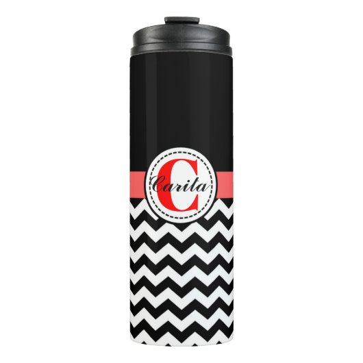 Mit Monogramm Schwarzweiß/Weiß Zickzack Tumbler Thermosbecher (Vorderseite)