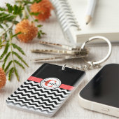 Mit Monogramm Schwarzweiß-Zickzack Acrylstoff-Schl Schlüsselanhänger (Vorderseite rechts)