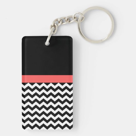 Mit Monogramm Schwarzweiß-Zickzack Acrylstoff-Schl Schlüsselanhänger (Rückseite)