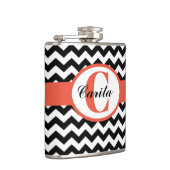 Mit Monogramm Schwarzweiß-Zickzack Vinyl-Flasche Flachmann (Rechts)