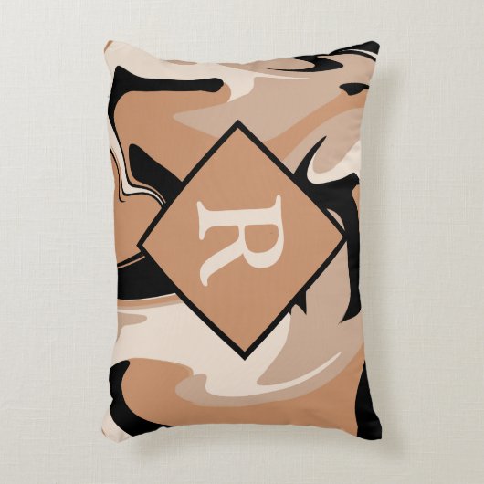 Mit Monogramm Schwarzweißcreme-Marmor Swirl-Muster Dekokissen (Vorderseite(Vertikal))