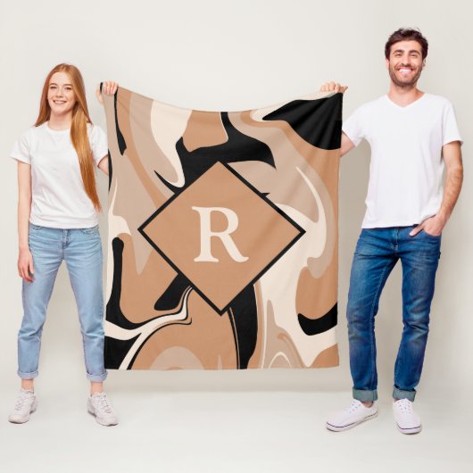 Mit Monogramm Schwarzweißcreme-Marmor Swirl-Muster Fleecedecke (Beispiel)
