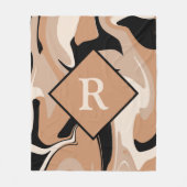 Mit Monogramm Schwarzweißcreme-Marmor Swirl-Muster Fleecedecke (Vorderseite)