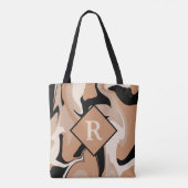 Mit Monogramm Schwarzweißcreme-Marmor Swirl-Muster Tasche (Rückseite)