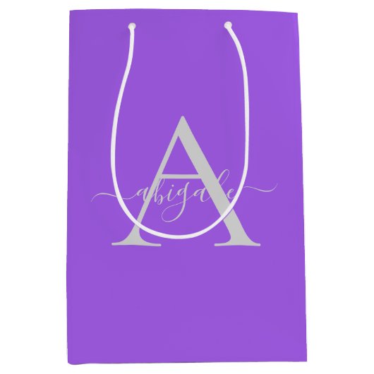 Mit Monogramm Script Amethyst | Minimalistisches E Mittlere Geschenktüte (Vorderseite)