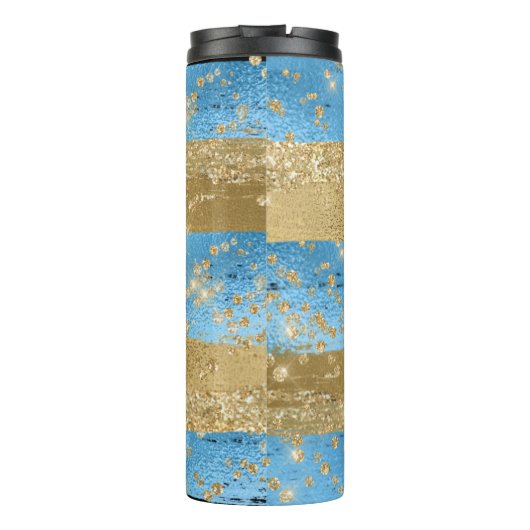 Mit Monogramm Script Blue Gold Thermosbecher (Rückseite)