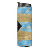 Mit Monogramm Script Blue Gold Thermosbecher (Nach rechts gedreht)