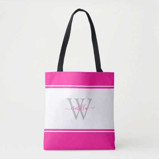 Mit Monogramm Script Initial Magenta Hot Pink Tasche (Vorderseite)