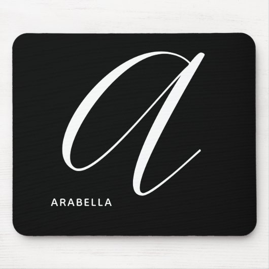 Mit Monogramm Script Letter A Black & White Mousepad (Vorne)