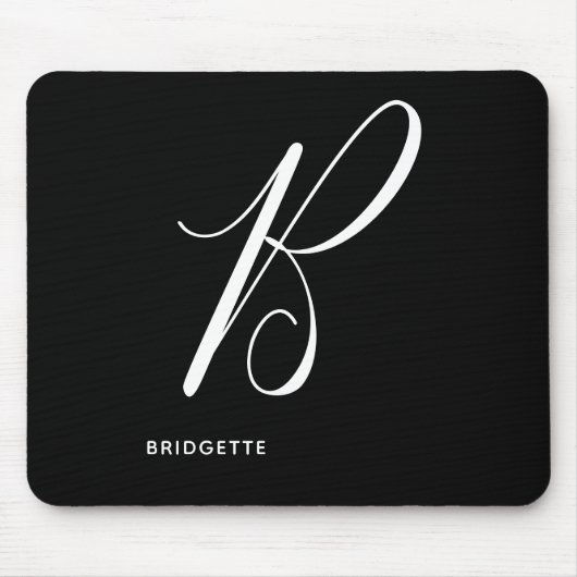 Mit Monogramm Script Letter B Black & White Mousepad (Vorne)