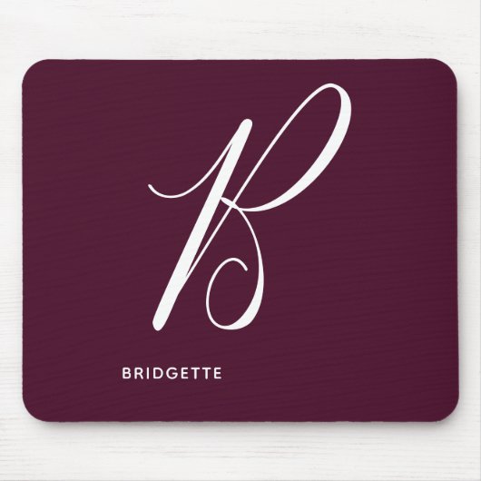 Mit Monogramm Script Letter B Burgundy Mousepad (Vorne)