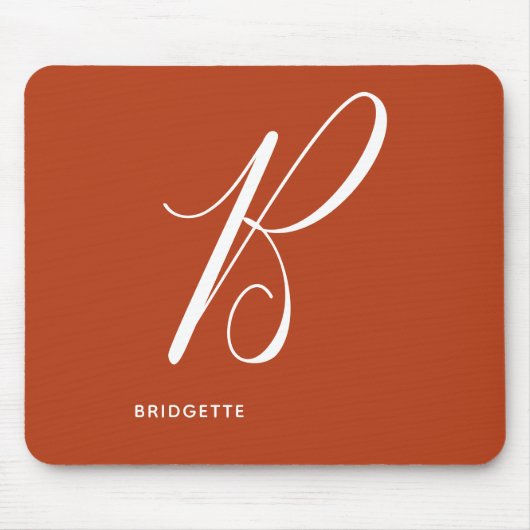 Mit Monogramm Script Letter B Burnt Orange Mousepad (Vorne)