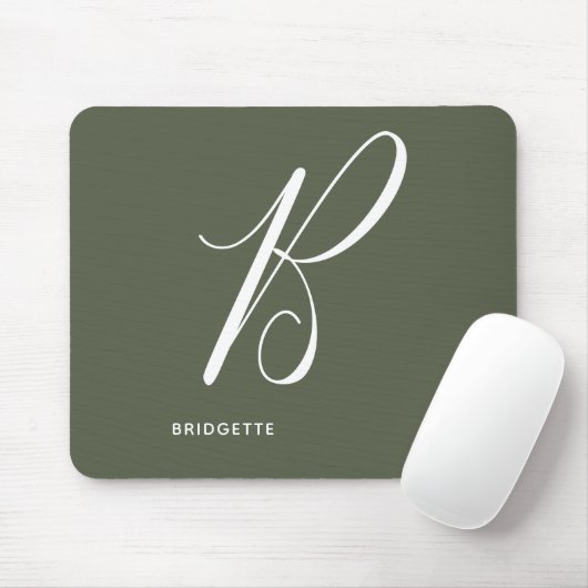 Mit Monogramm Script Letter B Chive Green Mousepad (Mit Mouse)