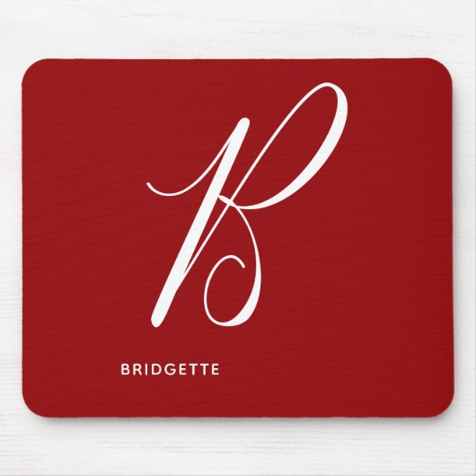 Mit Monogramm Script Letter B Red Mousepad (Vorne)