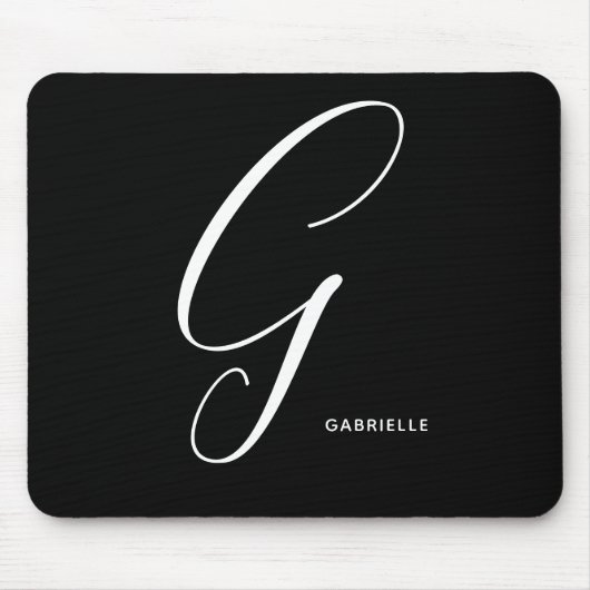 Mit Monogramm Script Letter G Black & White Mousepad (Vorne)