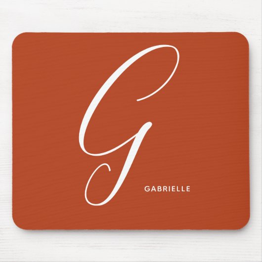 Mit Monogramm Script Letter G Burnt Orange Mousepad (Vorne)