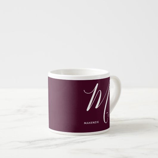 Mit Monogramm Script Letter M Burgundy Espressotasse (Vorderseite Rechts)