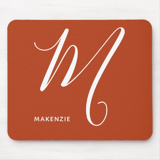 Mit Monogramm Script Letter M Burnt Orange Mousepad (Vorne)