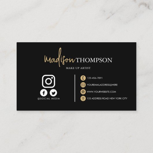 Mit Monogramm Script Typografie Black Gold QR Code Visitenkarte (Rückseite)