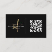 Mit Monogramm Script Typografie Black Gold QR Code Visitenkarte (Vorderseite)