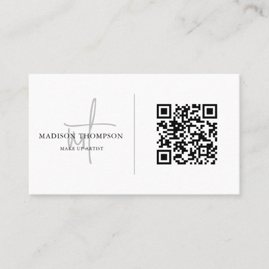 Mit Monogramm Script Typografie Blassgrau QR-Code Visitenkarte (Vorderseite)