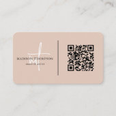 Mit Monogramm Script Typografie Boho Beige QR-Code Visitenkarte (Vorderseite)